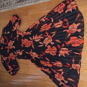 NABMNETTE LEPORE BRAND WOMEN'S PLUS BLACK AND ORANGE SHORT SLEEVES DRESS SIZE 14